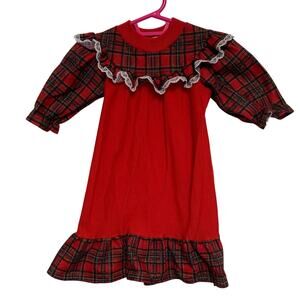 Santa's Club Vintage Baby Girls Christmas Holiday Red Plaid Dress Size 12 Months